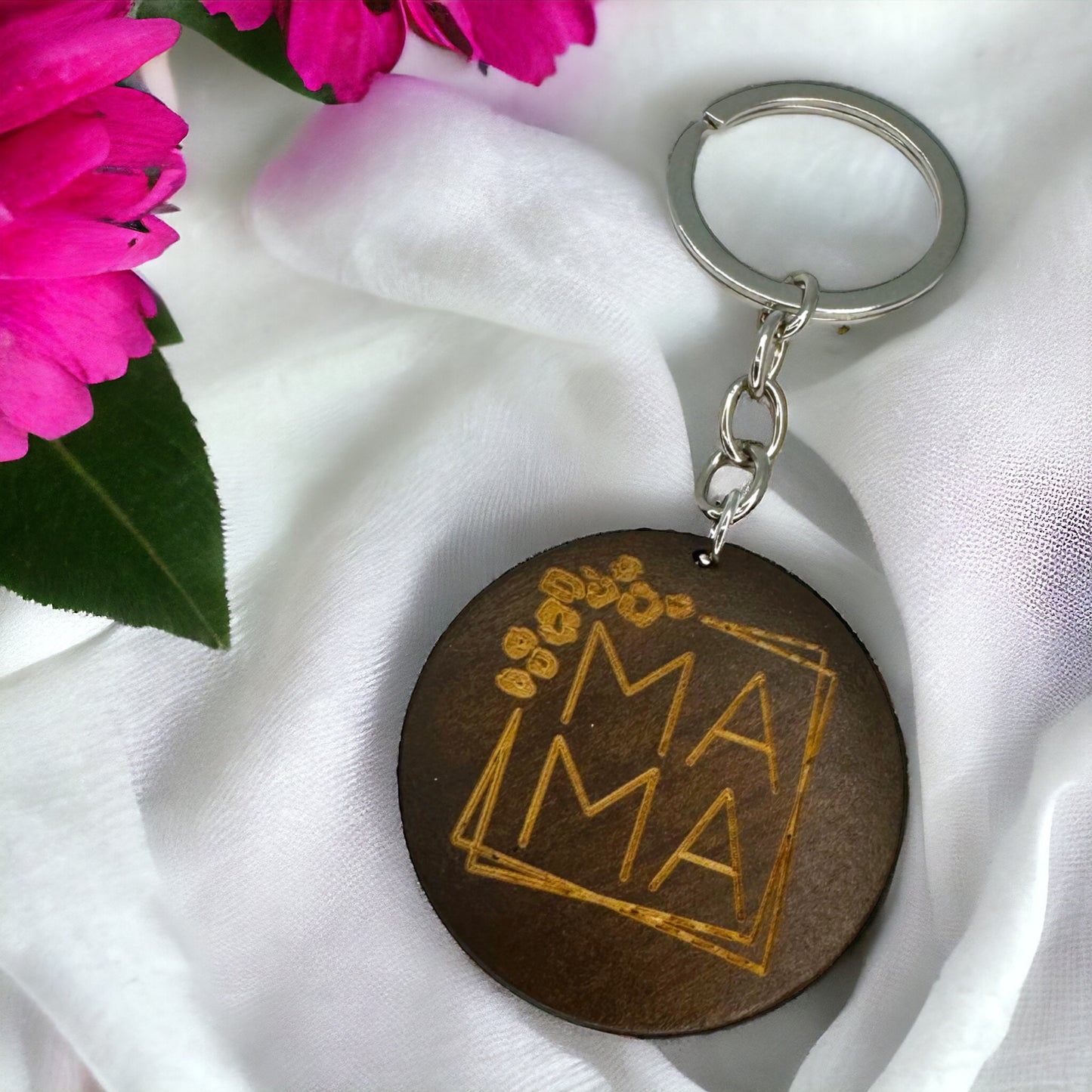 Rustic Wooden Mom Key Chain
