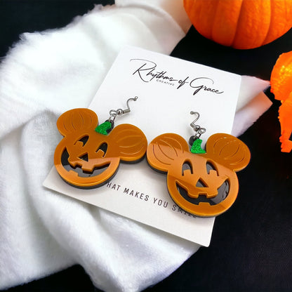Mouse Pumpkin Earrings - Mouse Ears, Halloween Accessories , Halloween Earrings, Not So Scary Halloween, Pumpkin Earrings - Rhythms of Grace Creative