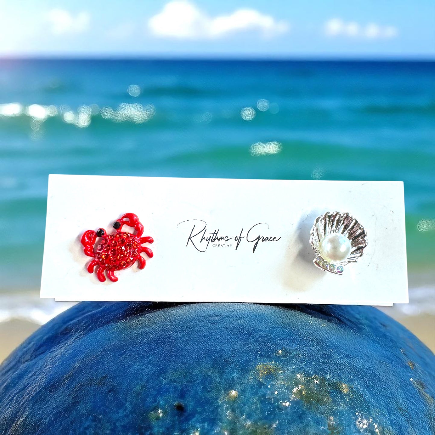 Crab & Sea Shell Stud Earrings – Ocean Chic Awaits!