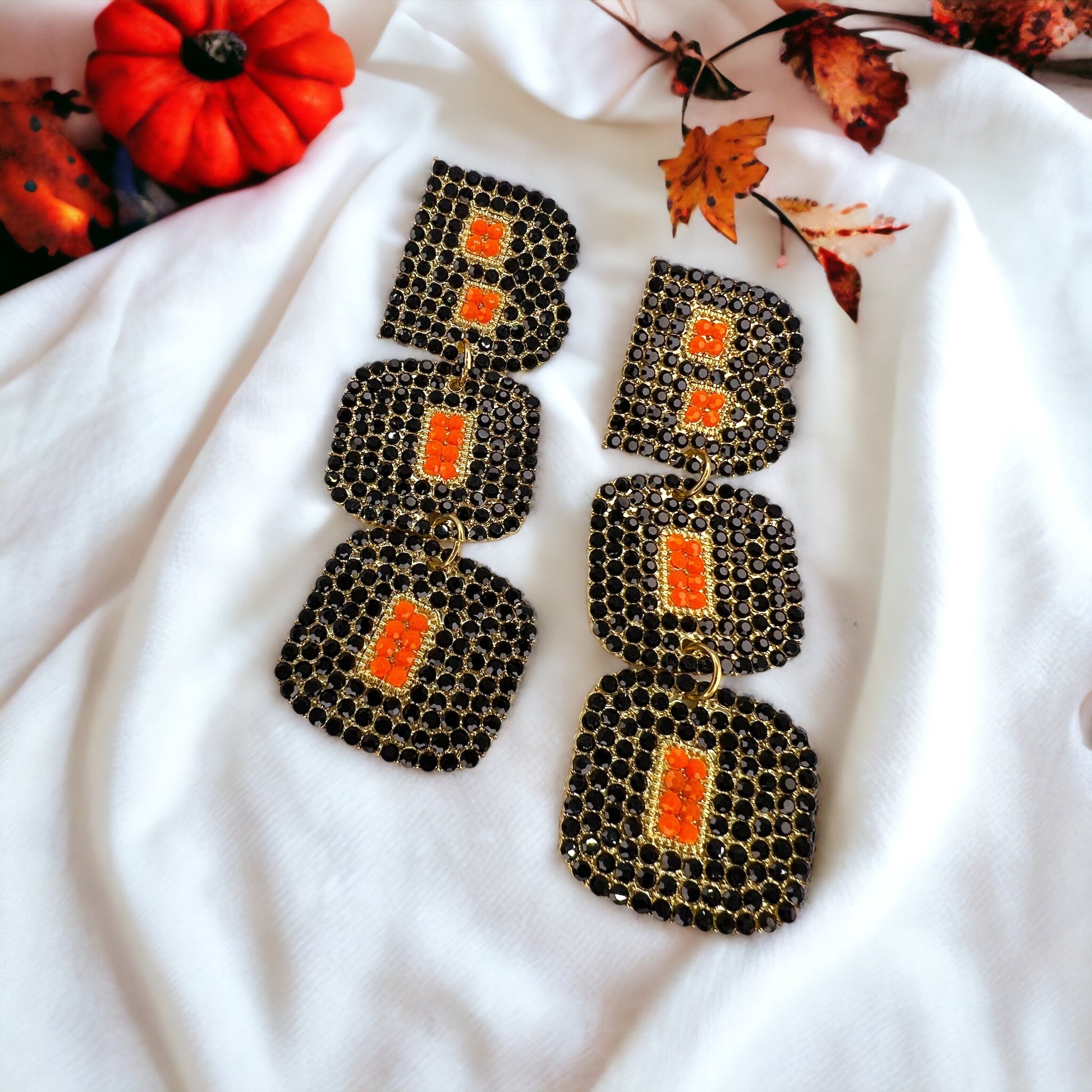 Boo Earrings - Halloween Earrings, Beaded Earrings, Halloween Accessories, Halloween Earrings, Rhinestone Halloween, Trick or Treat - Rhythms of Grace Creative