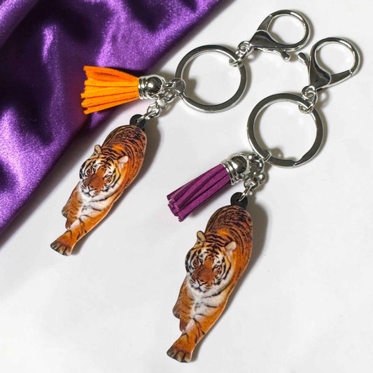 Wooden Tiger Keychain | Durable & Vibrant Tiger Charm | 5"