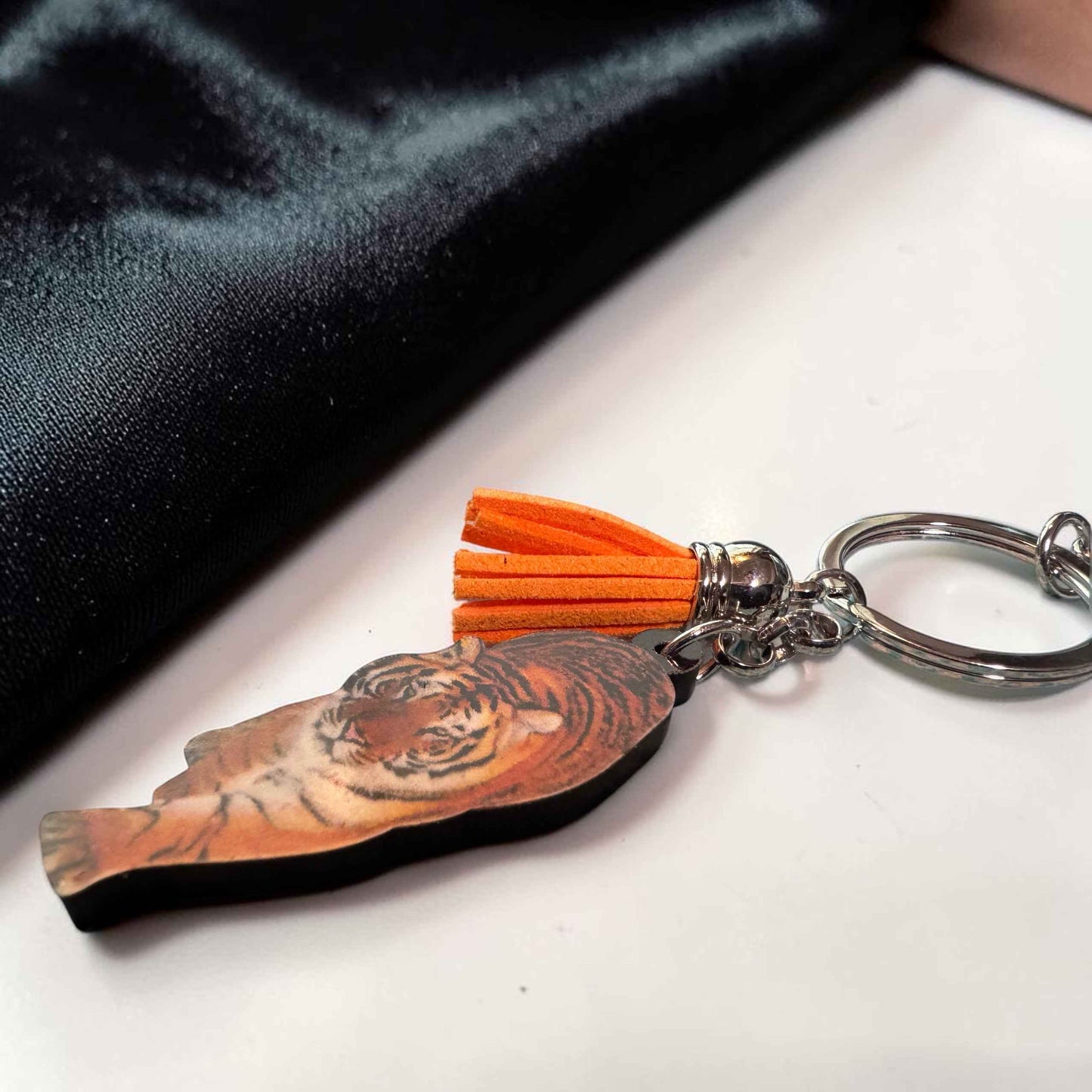 Wooden Tiger Keychain | Durable & Vibrant Tiger Charm | 5"