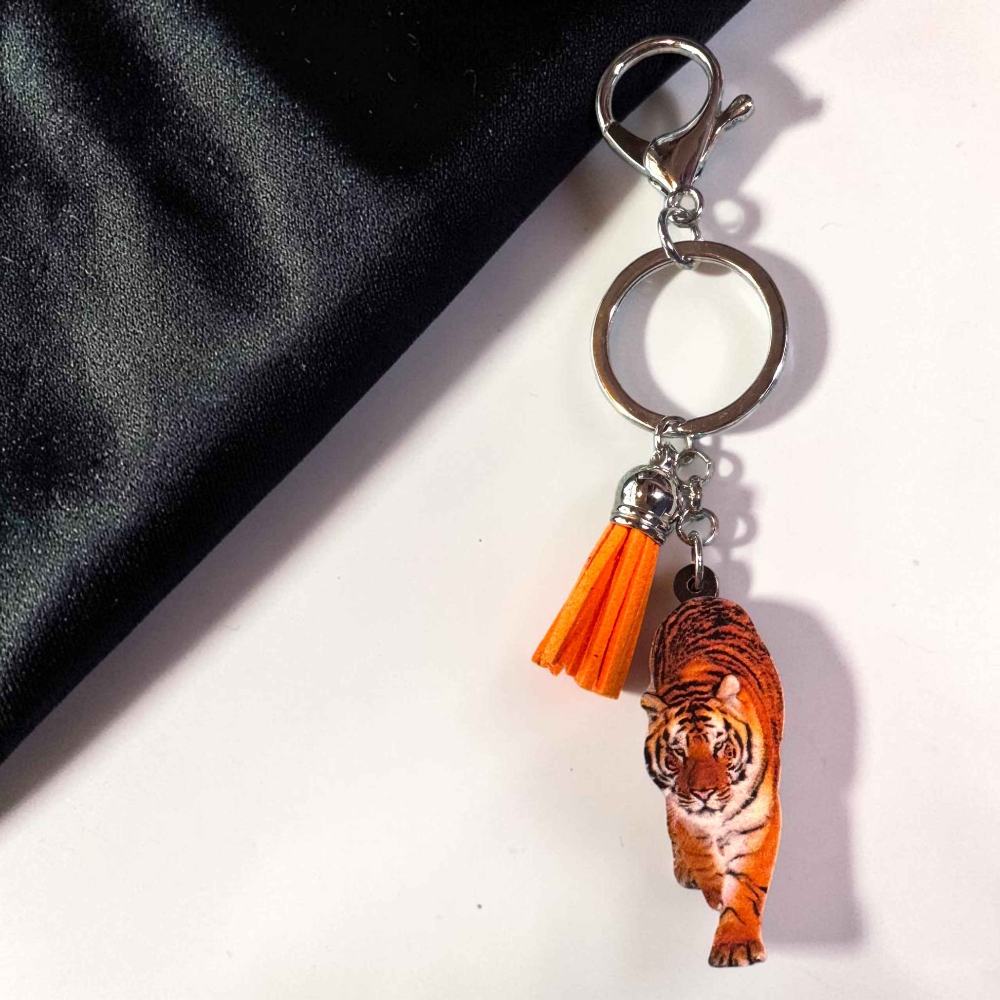 Wooden Tiger Keychain | Durable & Vibrant Tiger Charm | 5"