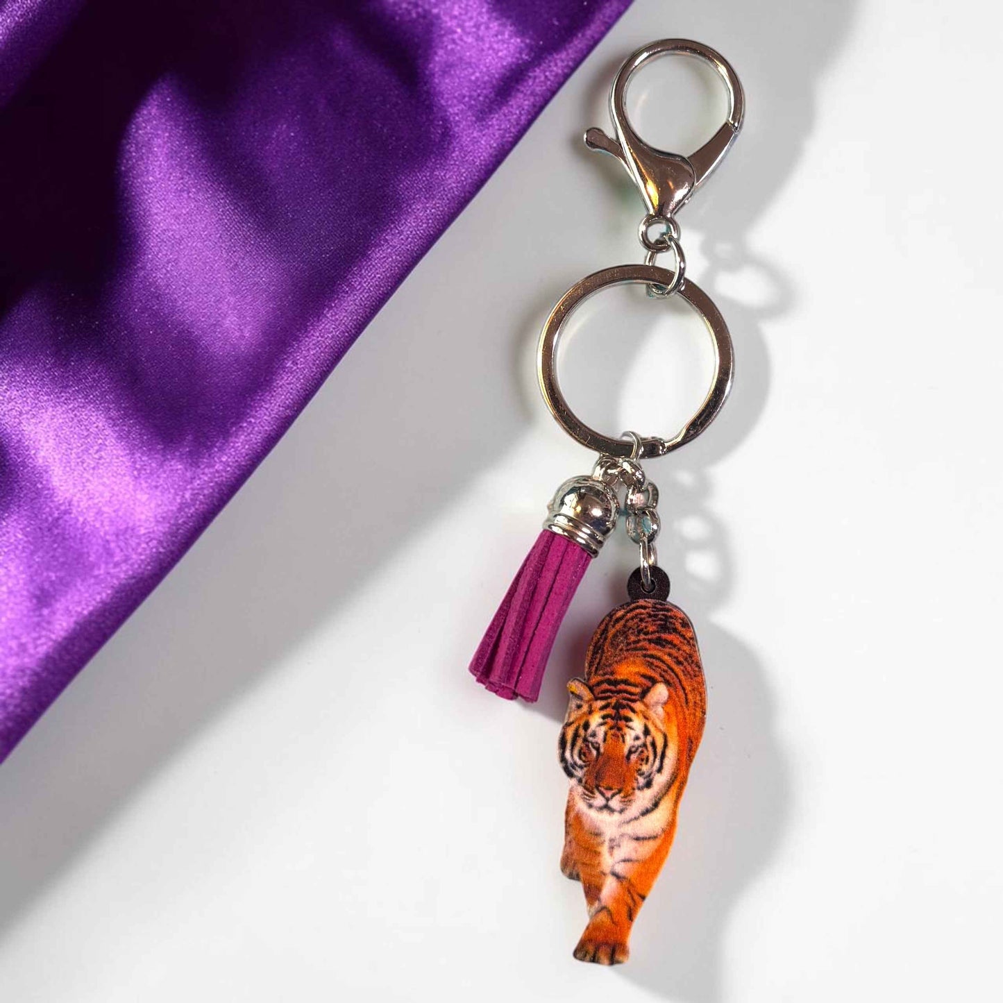 Wooden Tiger Keychain | Durable & Vibrant Tiger Charm | 5"