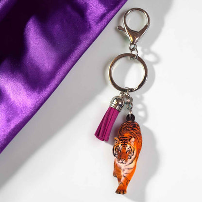 Wooden Tiger Keychain | Durable & Vibrant Tiger Charm | 5"