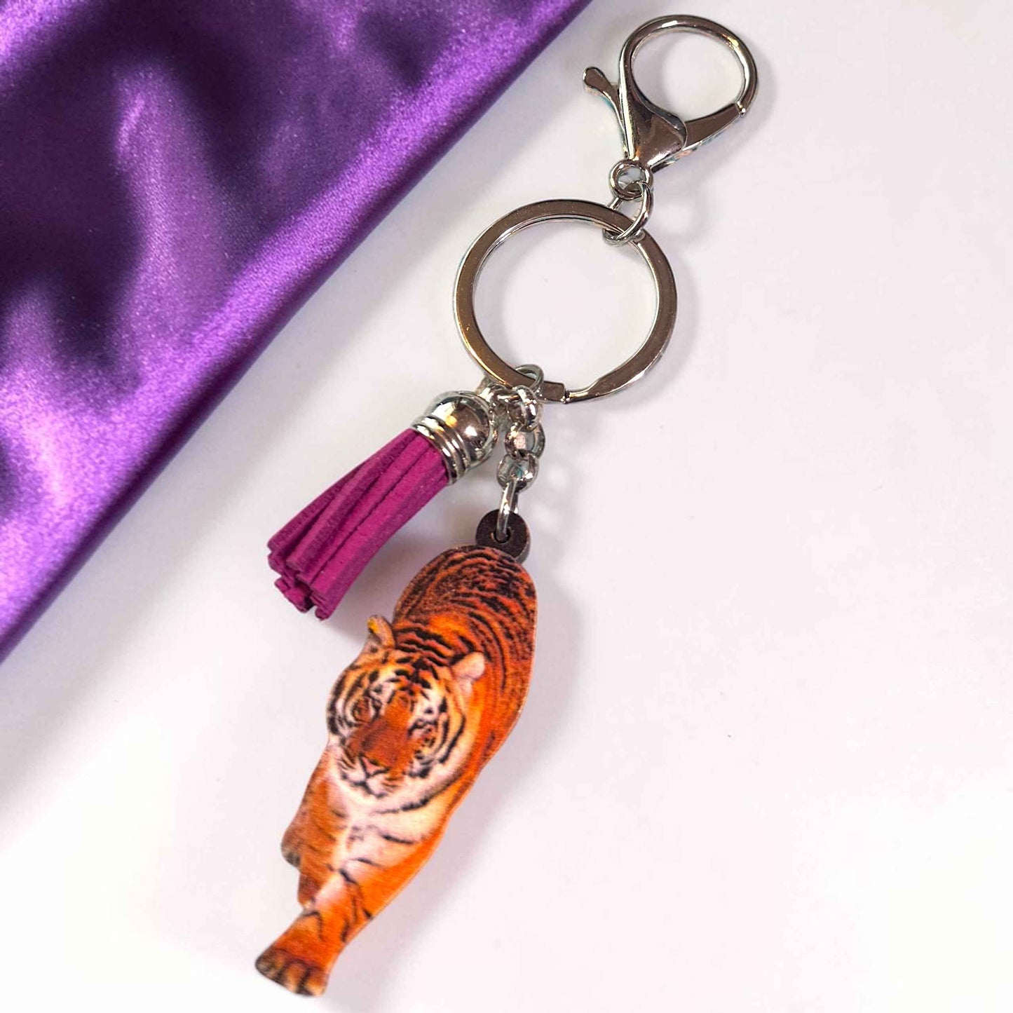 Wooden Tiger Keychain | Durable & Vibrant Tiger Charm | 5"