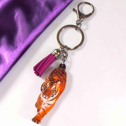 Wooden Tiger Keychain | Durable & Vibrant Tiger Charm | 5"