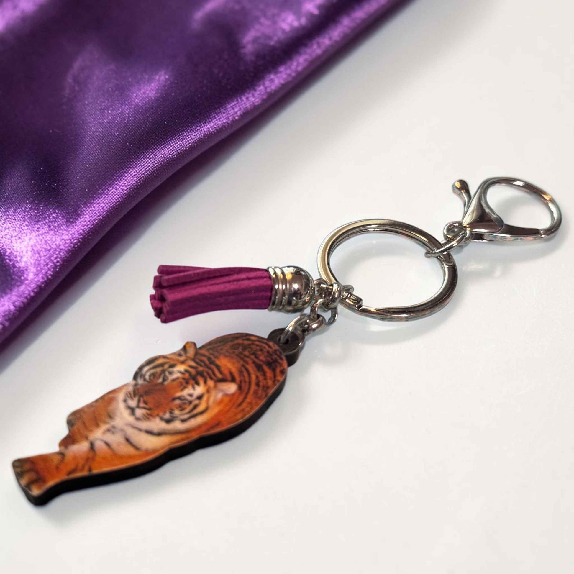 Wooden Tiger Keychain | Durable & Vibrant Tiger Charm | 5"