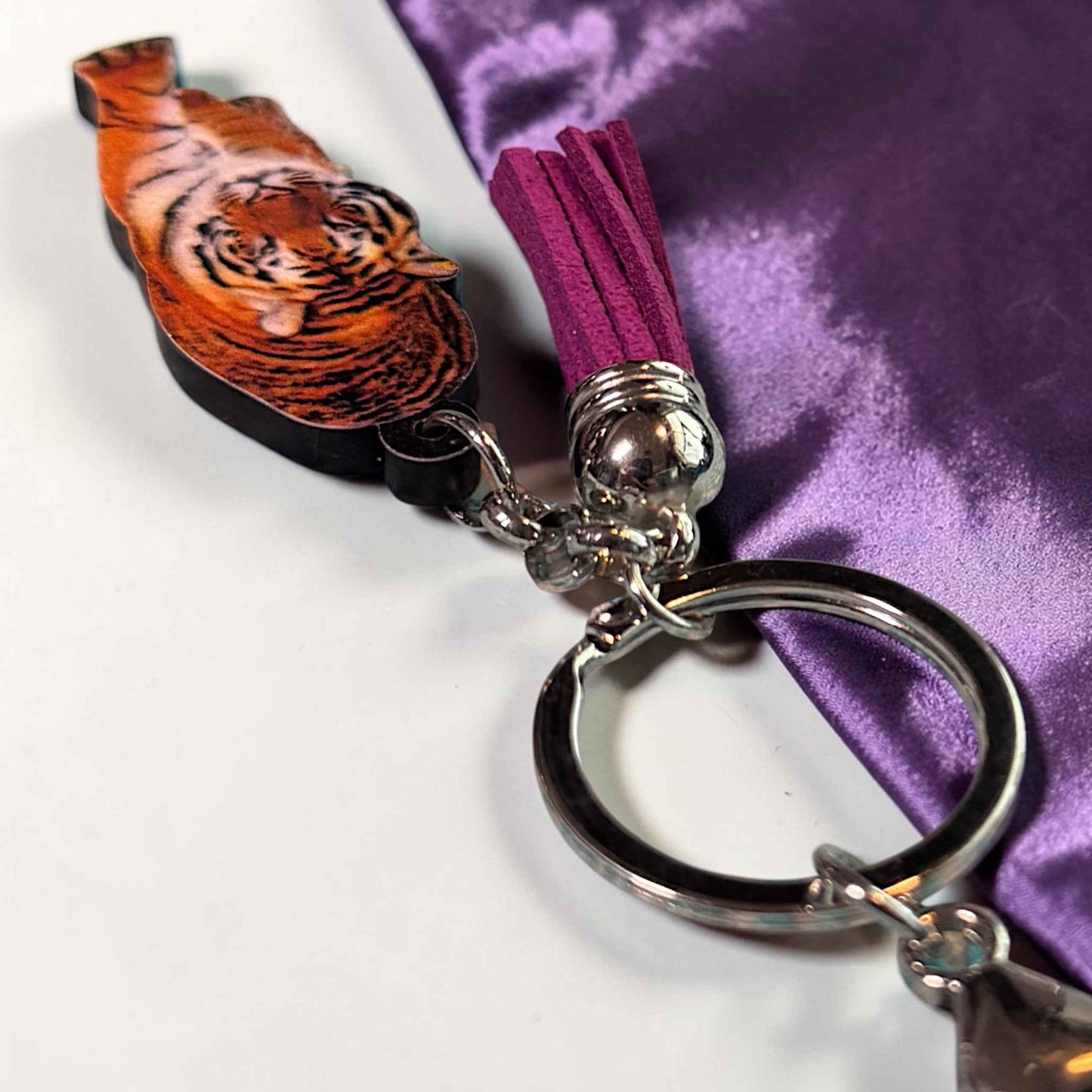 Wooden Tiger Keychain | Durable & Vibrant Tiger Charm | 5"