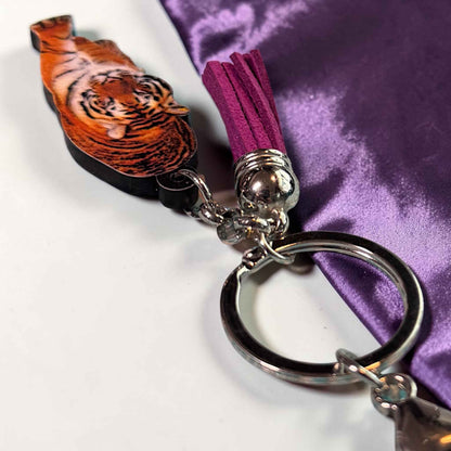 Wooden Tiger Keychain | Durable & Vibrant Tiger Charm | 5"