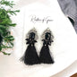 Black Fringe Earrings - Black Rhinestone Earrings, Black Earrings, Fringe Accessories - Rhythms of Grace Creative