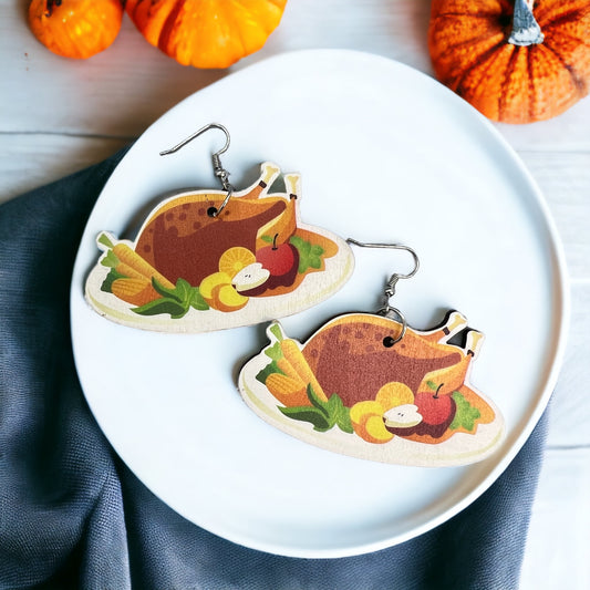 Thanksgiving Dinner Earrings - Thanksgiving Earrings, Thanksgiving Accessories, Turkey Trot, Food Earrings - Rhythms of Grace Creative