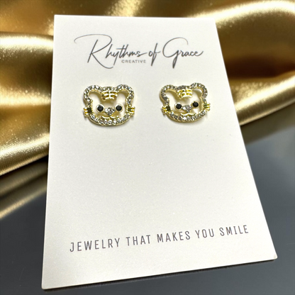 Roar in Style: Rhinestone Tiger Stud Earrings