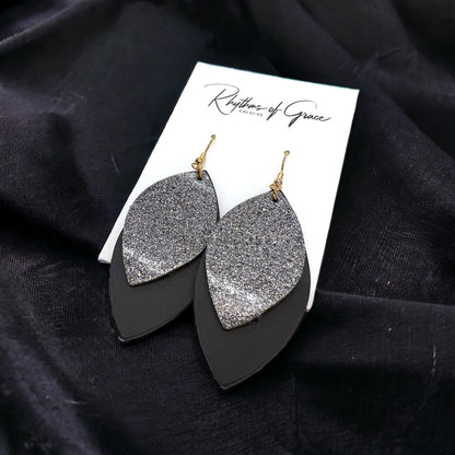Spark Up Your Style: Chic Black Layered Leather Earrings - Gold or Silver Accent!