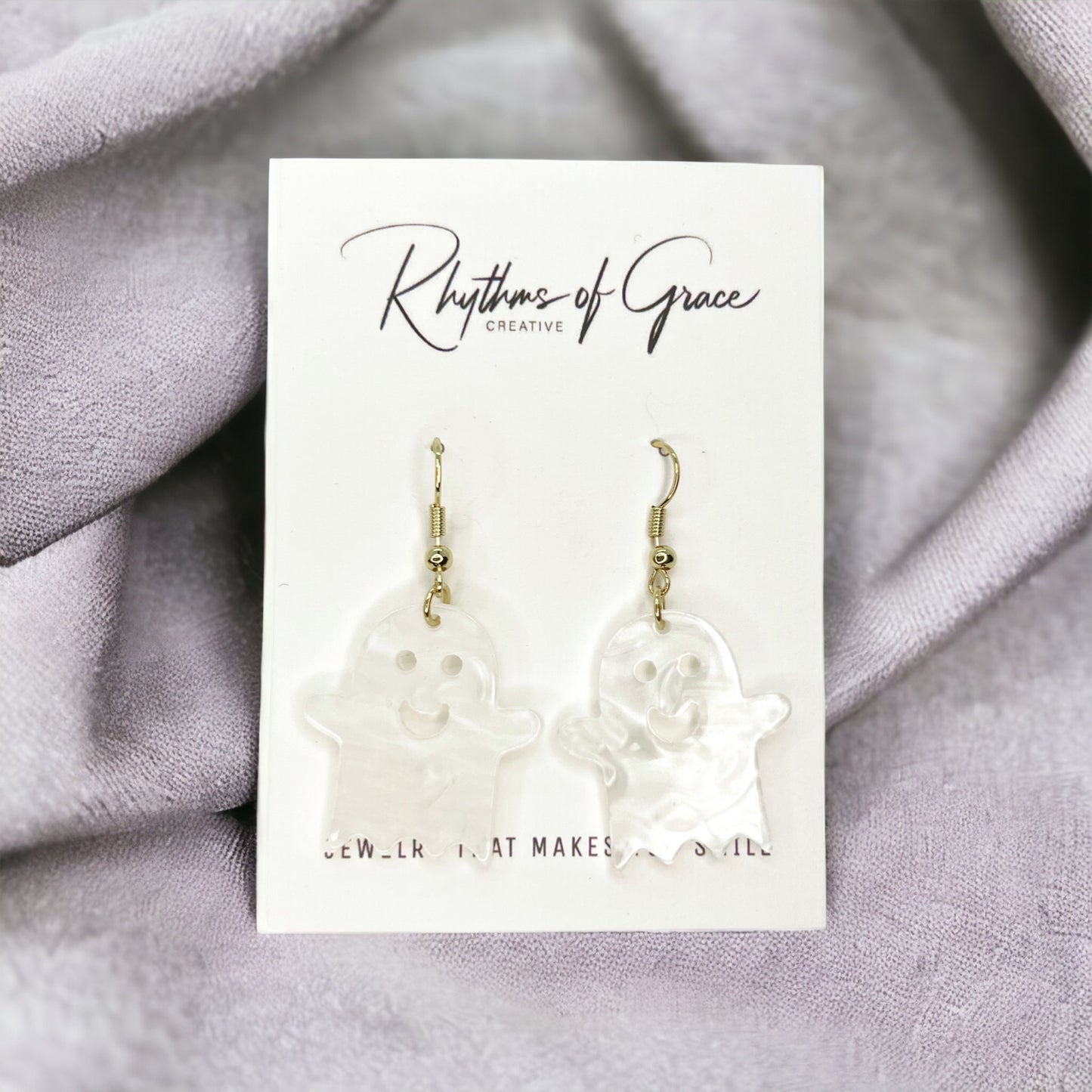 Ghost Earrings - Halloween Accessories , Halloween Earrings, White Ghost, Ghost Accessories, Halloween Teacher - Rhythms of Grace Creative
