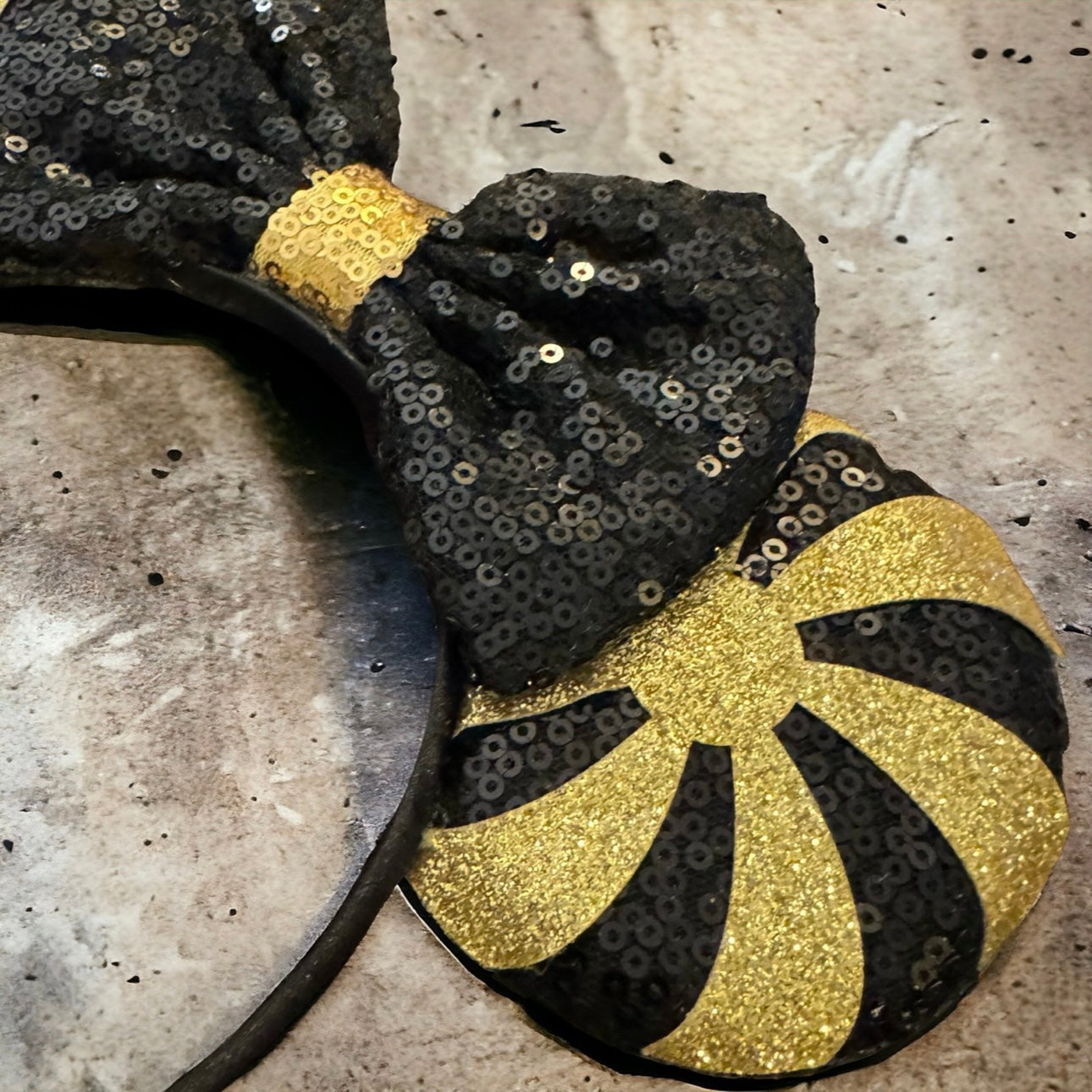 Black and Gold Sequin Mouse Ears - Perfect for New Orleans Saints Fans!