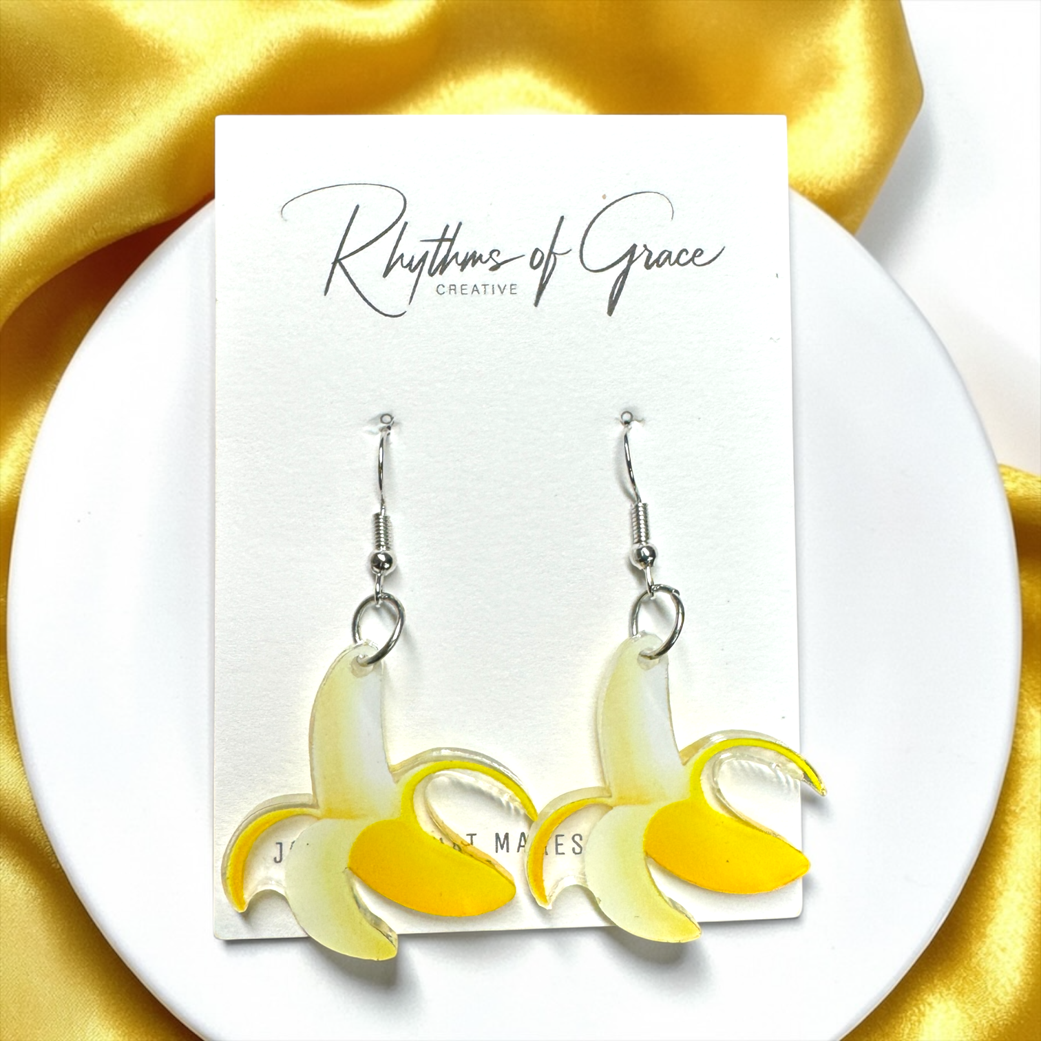 Clear Acrylic Banana Dangle Earrings | Double-Sided Peeled Banana Earrings | Savannah Bananas Inspired | Lightweight Fun Jewelry