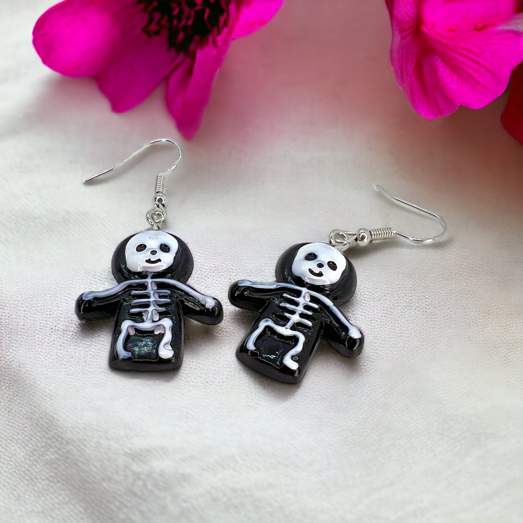 Skeleton Earrings - Halloween Earrings, Skeleton Costume, Halloween Teacher, Black and White - Rhythms of Grace Creative