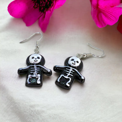 Skeleton Earrings - Halloween Earrings, Skeleton Costume, Halloween Teacher, Black and White - Rhythms of Grace Creative