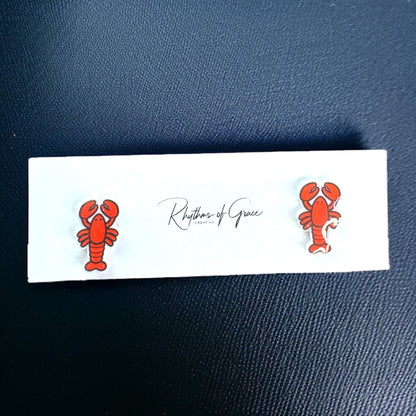 Crawfish/Lobster Stud Earrings – Dive into Style!