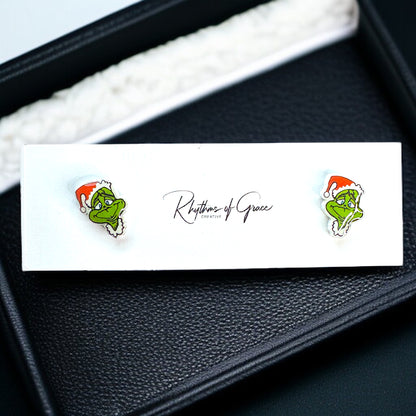 Grinchy Glam: Christmas Stud Earrings!🎄