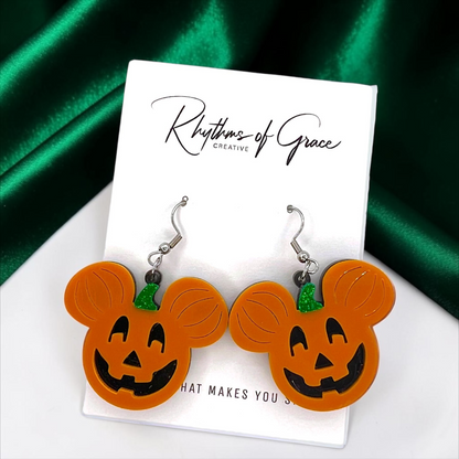 Mouse Pumpkin Earrings - Mouse Ears, Halloween Accessories , Halloween Earrings, Not So Scary Halloween, Pumpkin Earrings