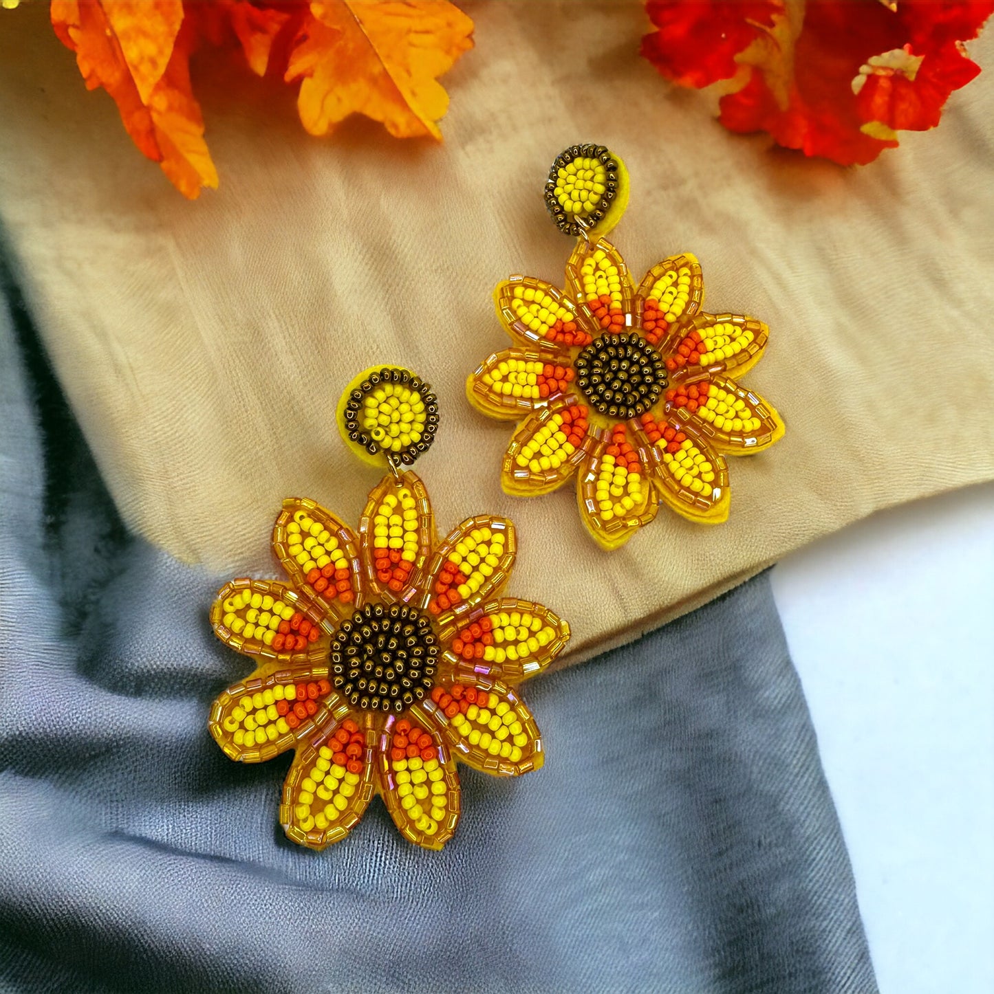 Brighten Your Day with Our Beaded Sunflower Earrings! 🌼