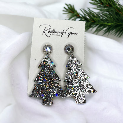 Sparkling Christmas Tree Earrings - Dazzle Your Holidays with Glittery Cheer!