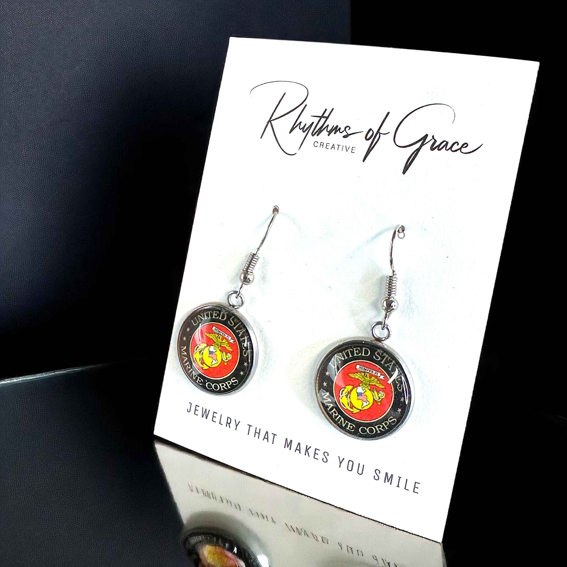 Military Mom Marvels: Marines Cabochon Dangle Earrings!