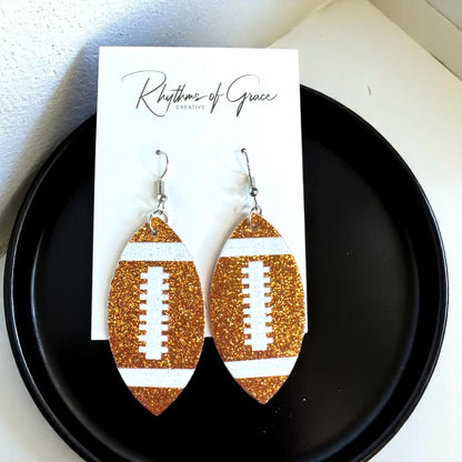 Score Big with Sparkle! Glitter Football Dangle Earrings 🏈