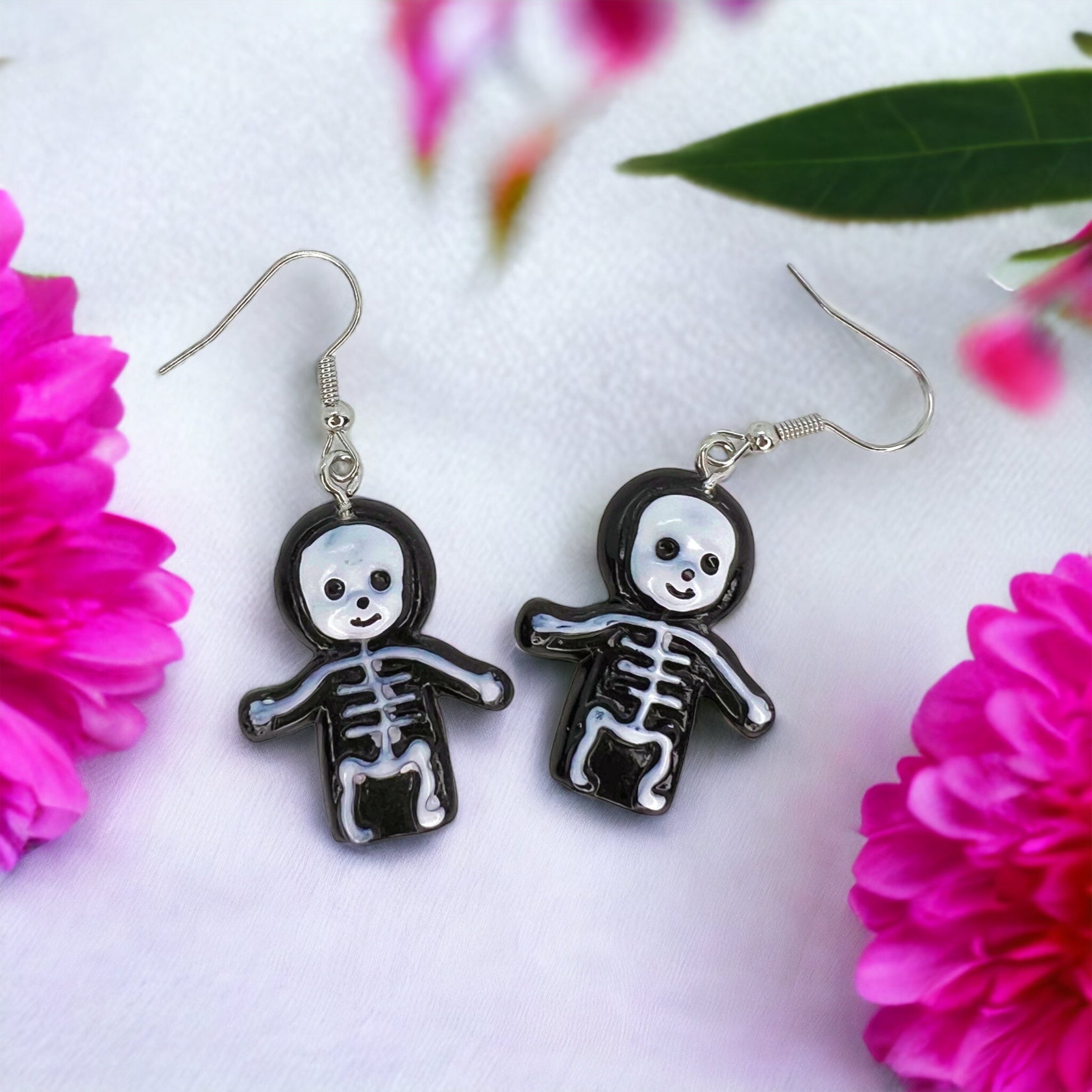 Skeleton Earrings - Halloween Earrings, Skeleton Costume, Halloween Teacher, Black and White - Rhythms of Grace Creative