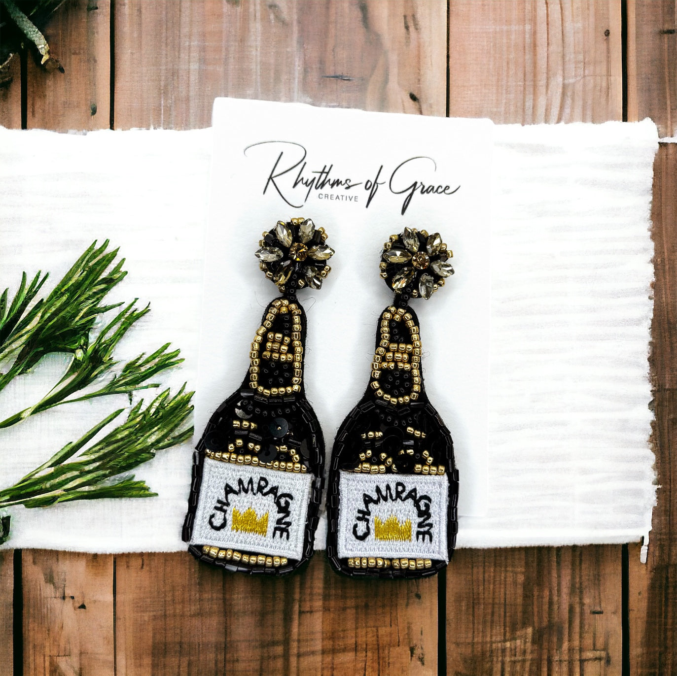 Beaded Champagne Earrings - Pop the Style! 🥂