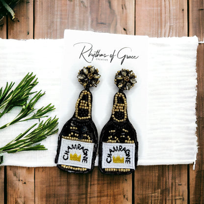 Beaded Champagne Earrings - Pop the Style! 🥂