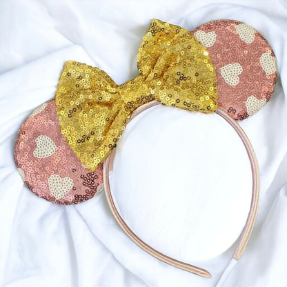 Stunning Pink and Gold Mouse Ears Headband, Valentine’s Day, Disney
