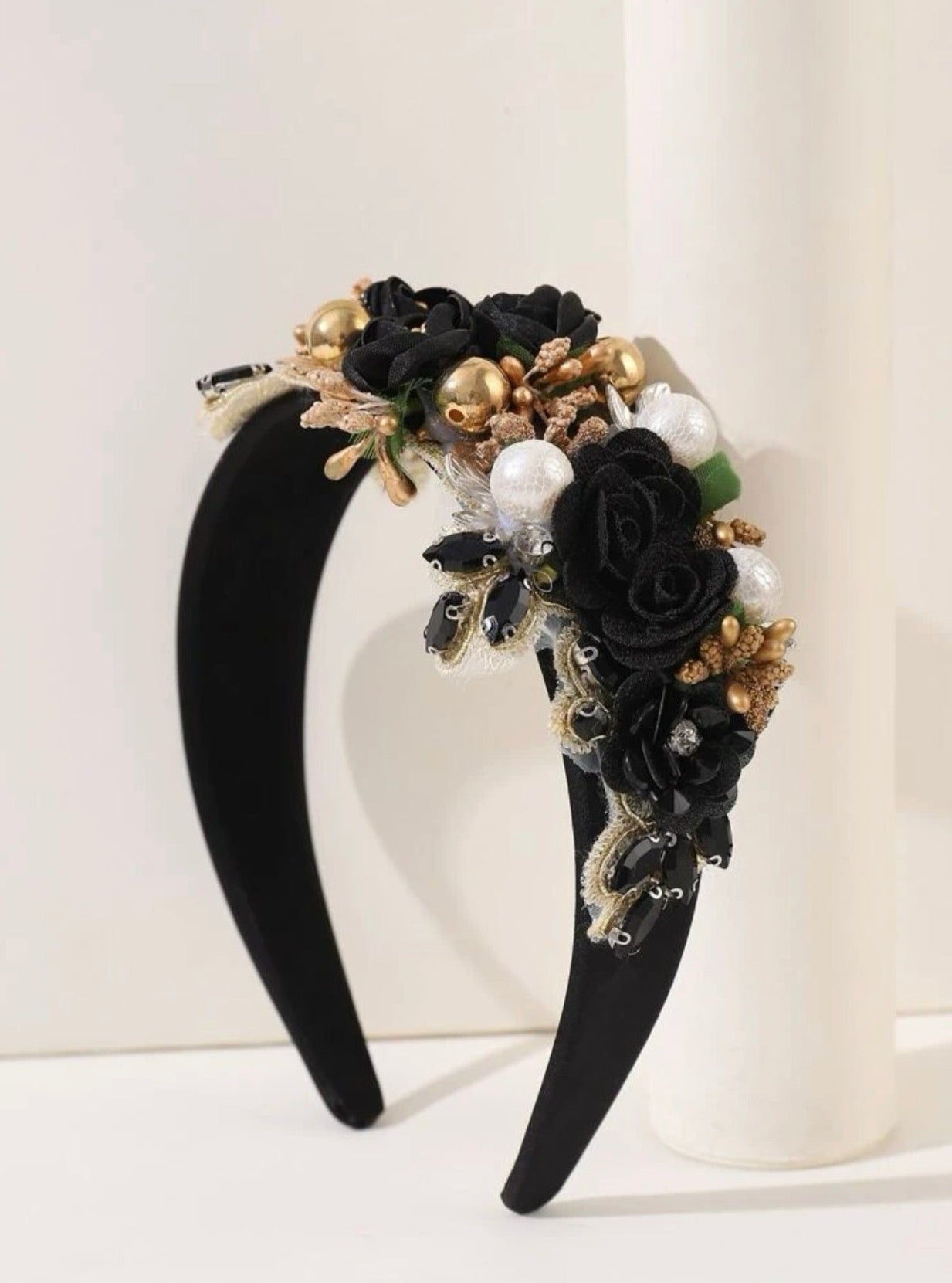 Festive Floral Headband - Handmade Headpiece, Rhinestone Headband, Holiday Headpiece, Beaded Headband - Rhythms of Grace Creative