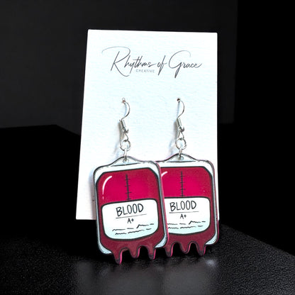 Blood Bag Dangle Earrings - Quirky and Unique Statement Jewelry for Medical Enthusiasts