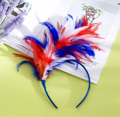 Patriotic Feather Headband - Red, White & Blue, Stars and Stripes