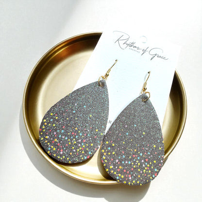 Confetti Nights - Black Sparkle Teardrop Earrings 🖤