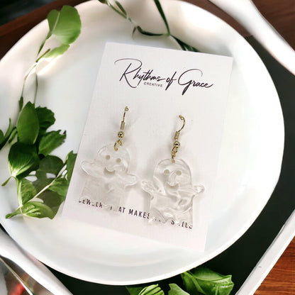 Ghost Earrings - Halloween Accessories , Halloween Earrings, White Ghost, Ghost Accessories, Halloween Teacher - Rhythms of Grace Creative