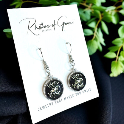 Embrace the Journey with "Happy Camper" Cabochon Dangle Earrings