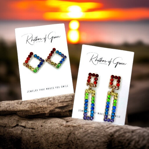 Sparkle with Pride: Rhinestone Rainbow Earrings