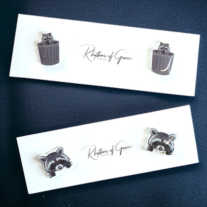 Ravishing Raccoon Stud Earrings - Double the Cuteness!
