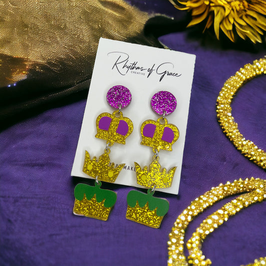 Mardi Gras Crown Dangle Earrings – Celebrate Like Royalty! - Rhythms of Grace Creative