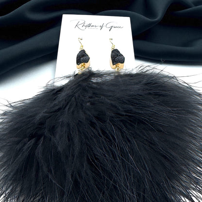"Feathered Dreams" Druzy Dangle Earrings – Embrace Your Boho Sparkle!