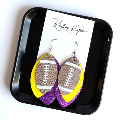Touchdown Chic: LSU Tigers Double Color Football Earrings!
