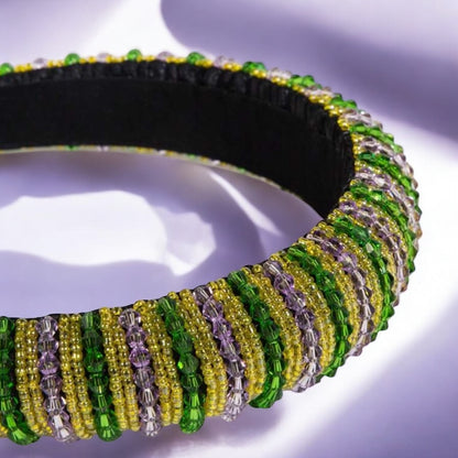 Beaded Mardi Gras Headband - Vibrant Purple, Green, & Gold 💜💚💛