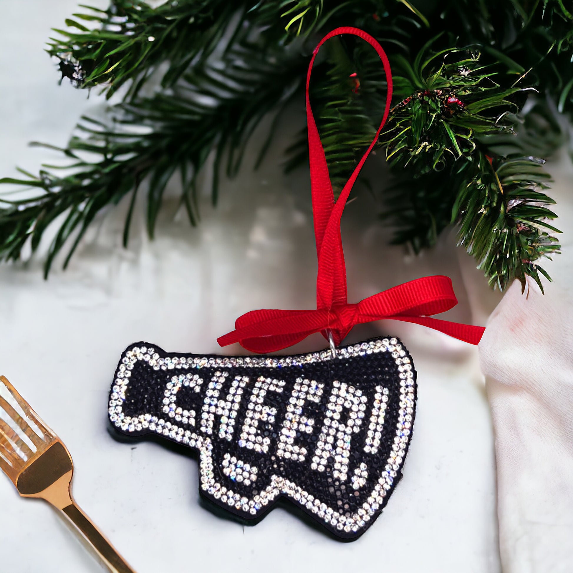 Personalized Rhinestone Cheerleader Christmas Ornament - Handcrafted Holiday Decor - Perfect Stocking Stuffer - Rhythms of Grace Creative