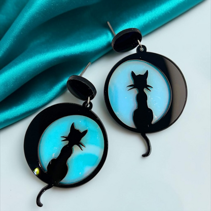 Enchant Your Look with Cat and Moon Earrings - Perfect for Halloween!