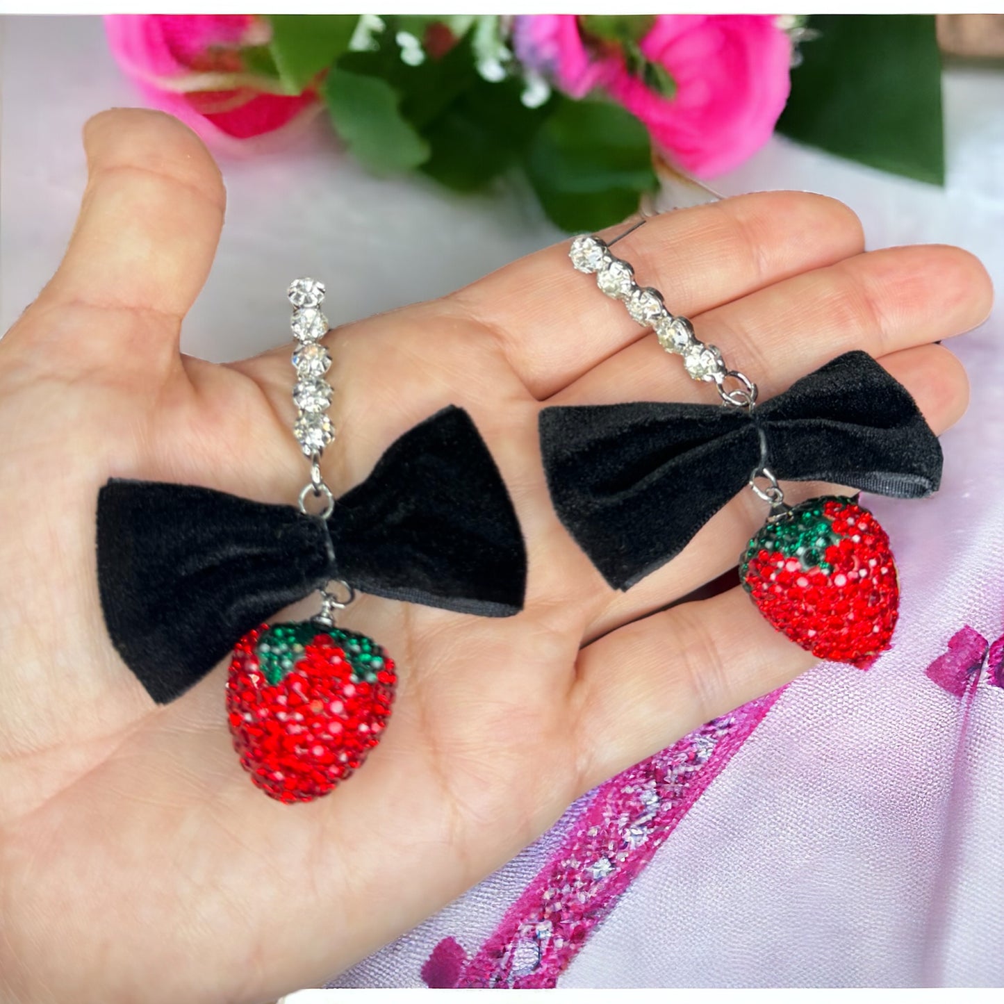 Sweet Summertime Sparkle: Rhinestone Strawberry Earrings 🍓