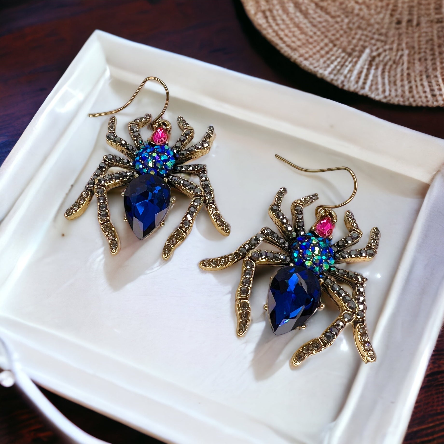 Spider Earrings - Halloween Earrings, Spider Accessories, Halloween Costume, Black Widow, Jeweled Spider - Rhythms of Grace Creative